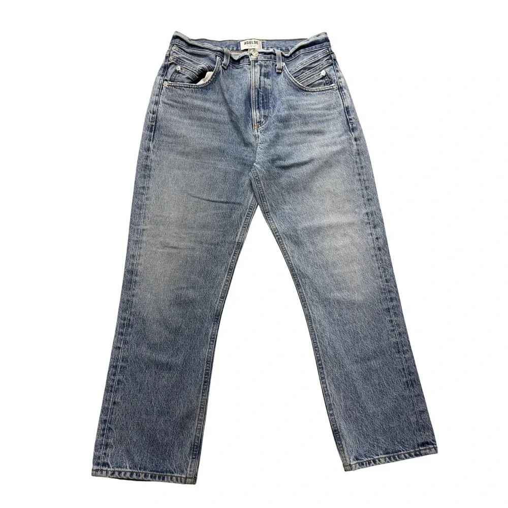 AGOLDE Straight Jeans Womens 29 Blue Medium Wash High Rise Crop Ankle Denim‎